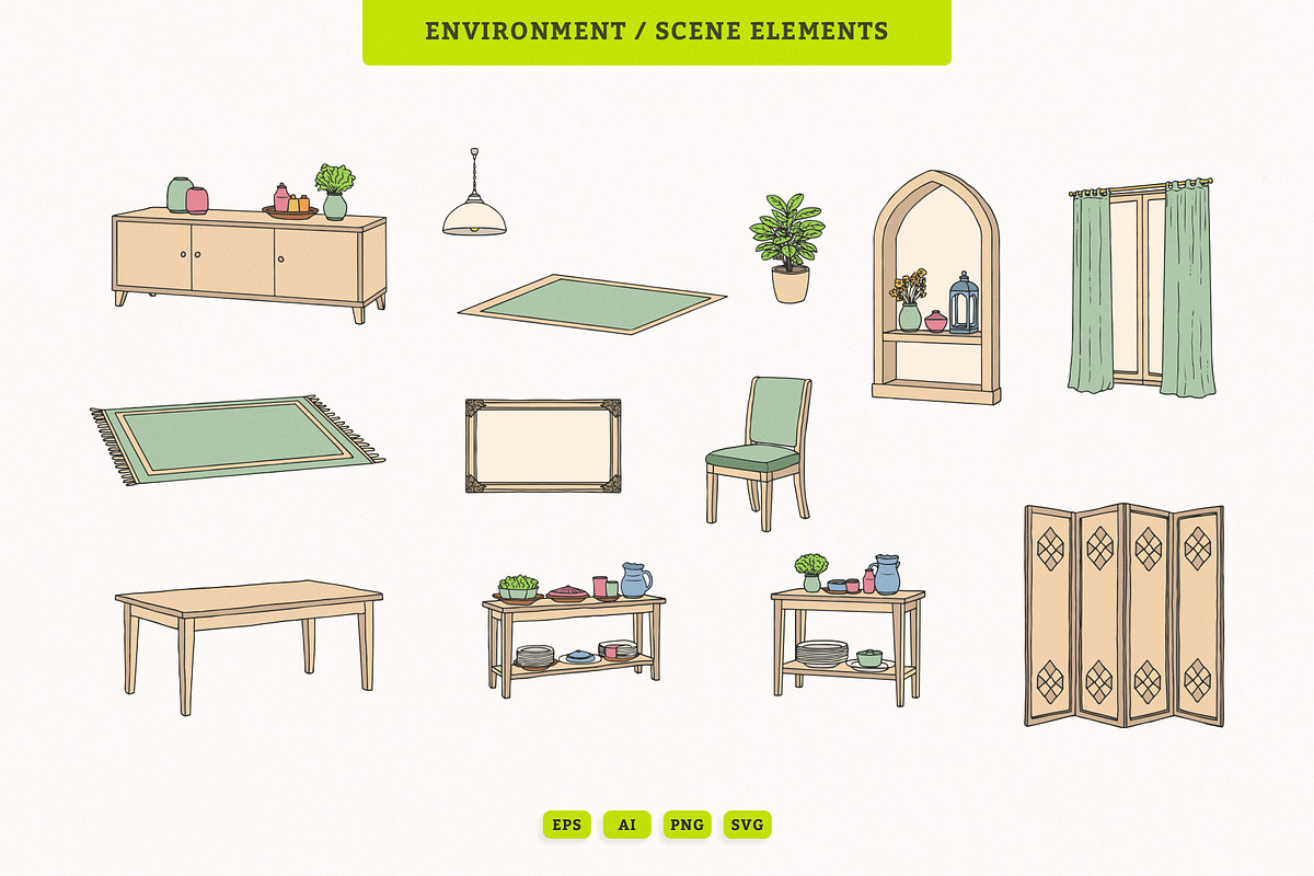 Eid Dining Room Scene Illustration, an Illustration by MEANDSTUDIO (Photo 5 of 5)