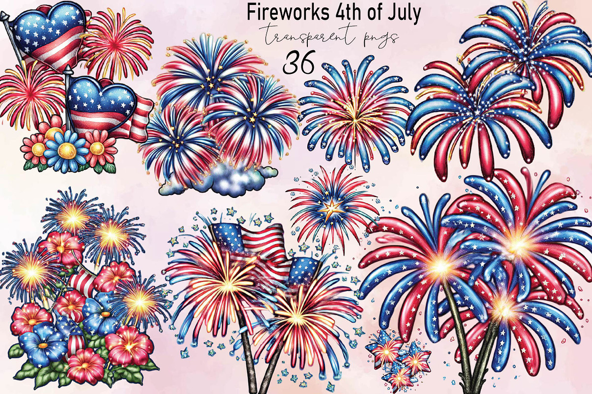 Fireworks 4th of July Watercolor Cli, an Illustration by SVGArt (Photo 1 of 9)