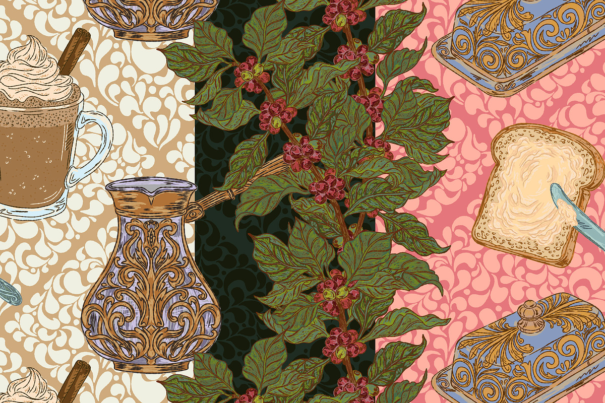 Coffee Ritual Seamless Vector Patter, a Pattern Graphic by NayaChu (Photo 2 of 8)
