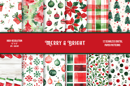 Merry & Bright Digital Paper, a Pattern Graphic by Chromolume Studio