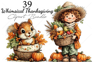 Whimsical Thanksgiving Clipart PNG, a Seasonal Illustration by Canvas Craft