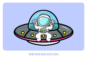 Cute Astronaut Sitting On Ufo