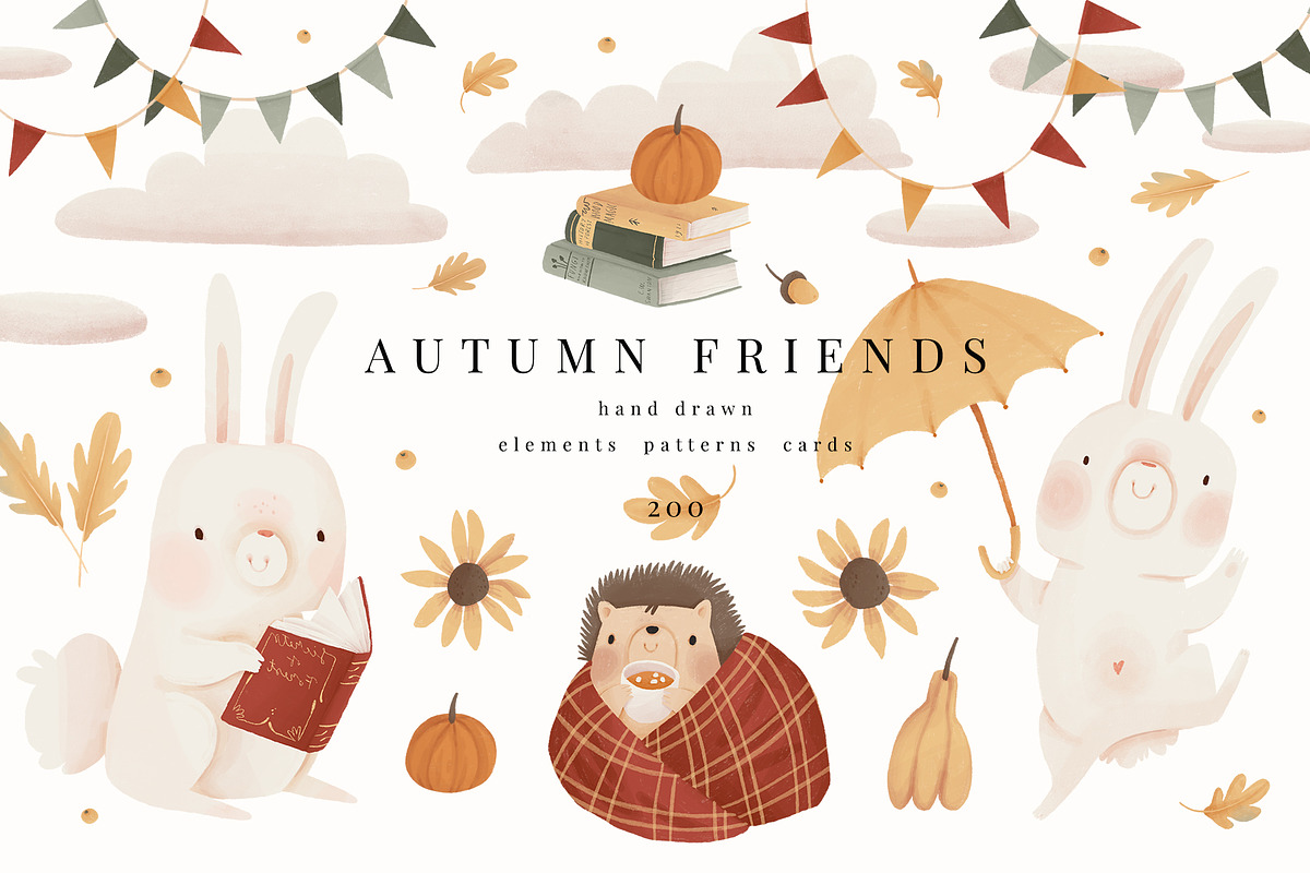 Autumn friends: cozy & cute clip art, an Animal Illustration by Cute Atelier (Photo 1 of 12)