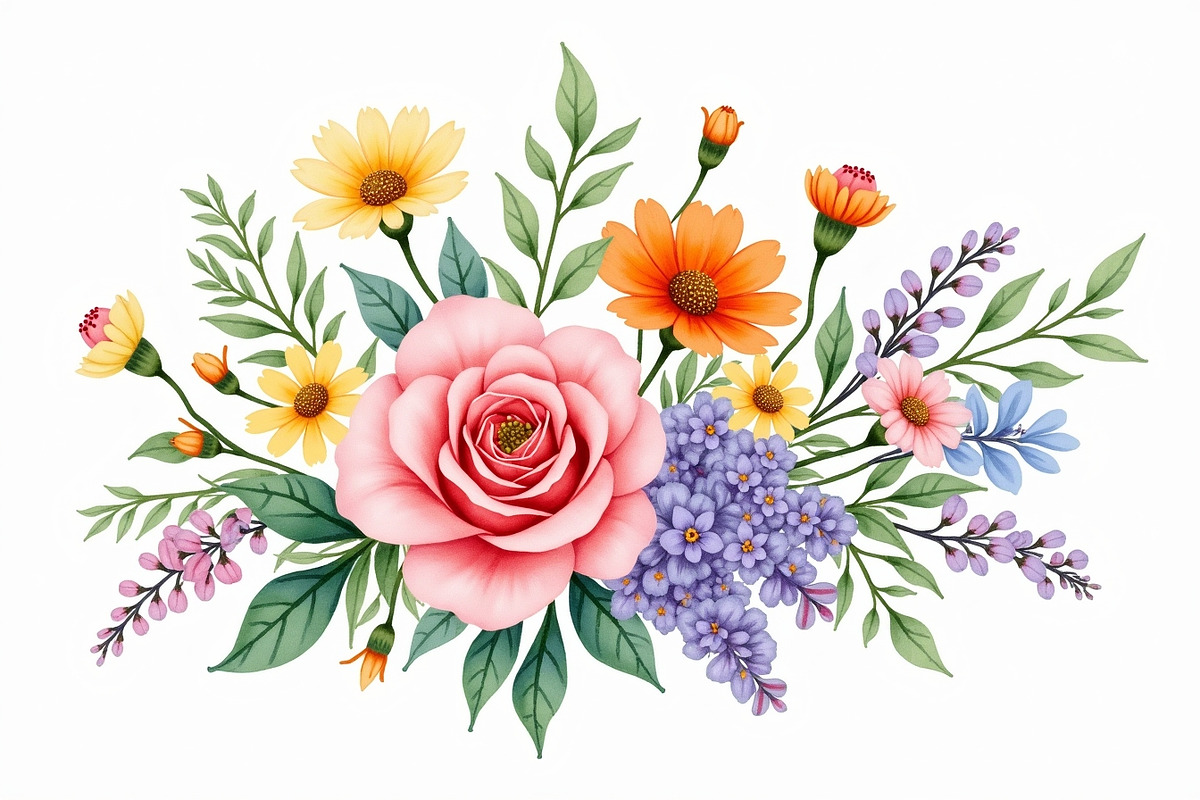 Vibrant Floral Watercolor Bouquet, an Illustration by hafijul (Photo 3 of 13)