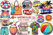 Retro Summer Beach Clipart, an Illustration by OK Design (Thumbnail 1 of 5)