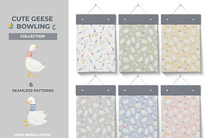 Cute Geese Bowling Seamless Patterns, a Pattern Graphic by tetiartline