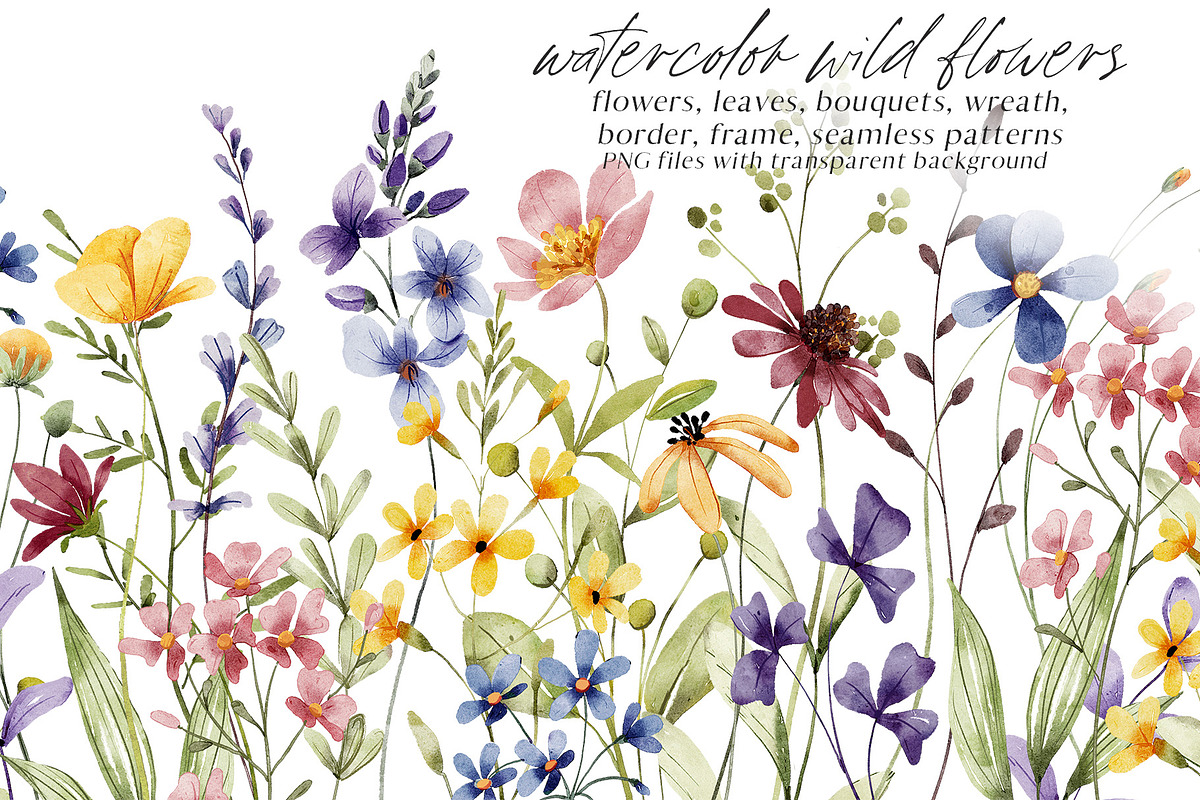 Floral watercolor set, wildflowers., a Decorative Illustration by Larisa Maslova (Photo 1 of 12)