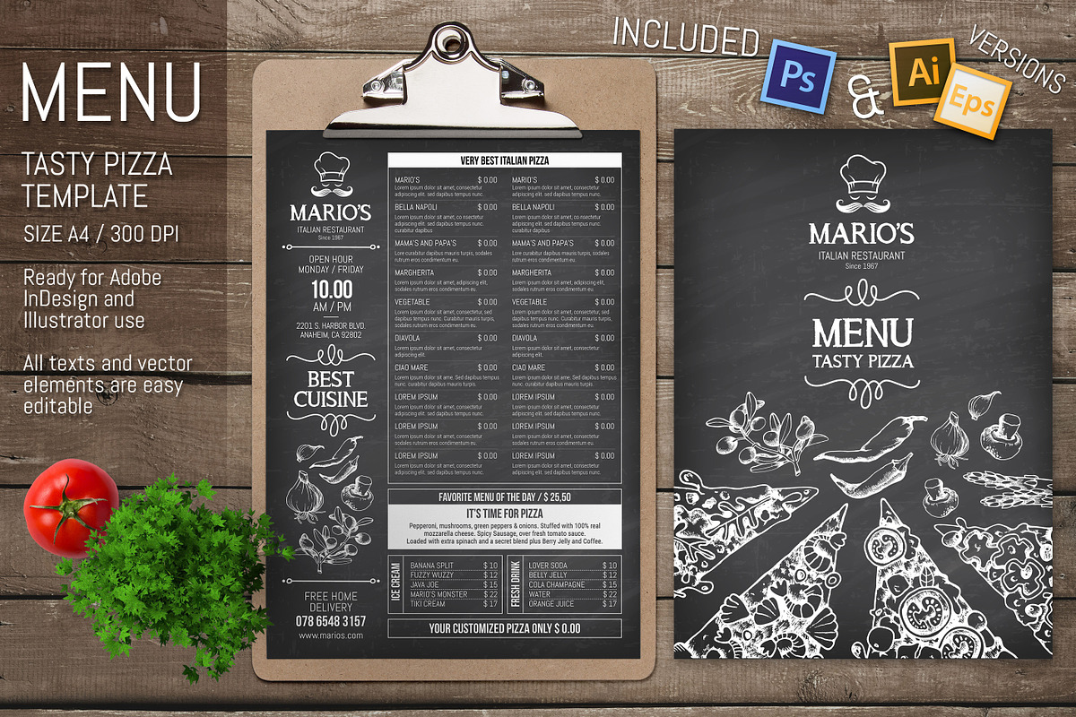 Pizzeria Restaurant Menu Template, a Stationery Template by Pingebat (Photo 1 of 3)