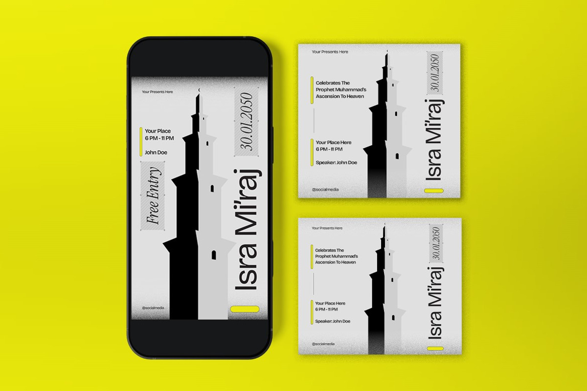 Gray Isra Mi'raj Flyer Set, a Flyer Template by graphicook (Photo 3 of 3)