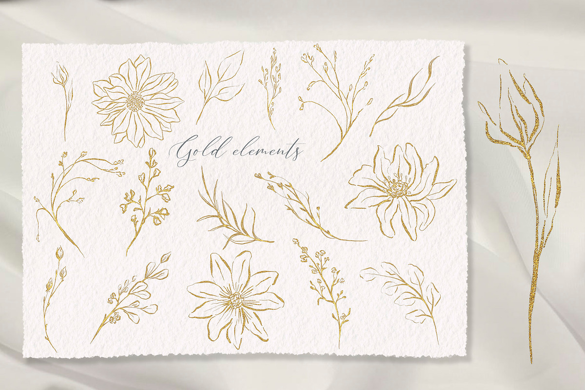 Botanical sketch gold leaves foliage, an Illustration by TatiArti (Photo 5 of 6)