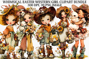 Whimsical Easter Western Girl Clipar, an Illustration by Canvas Craft