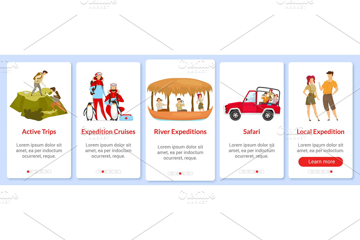 Expedition onboarding app screen, an App Template by IMG visuals characters