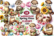 Watercolor Spring Otter Clipart, an Illustration by DreamCafeArt (Thumbnail 1 of 3)