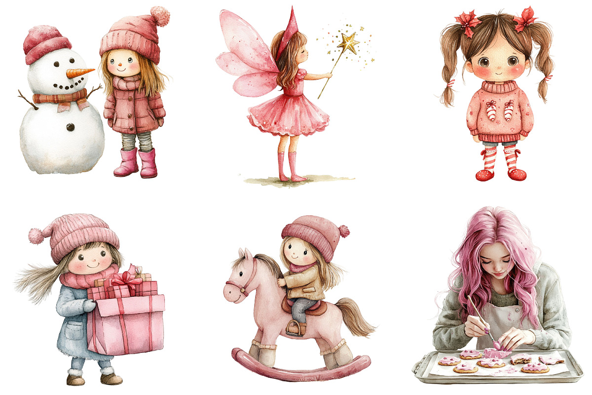 Cute Girl Pink Christmas Clipart, an Illustration by DreamArtGraphic (Photo 5 of 5)