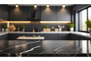 A modern kitchen interior with black, a Background Photo by Igor Tichonow