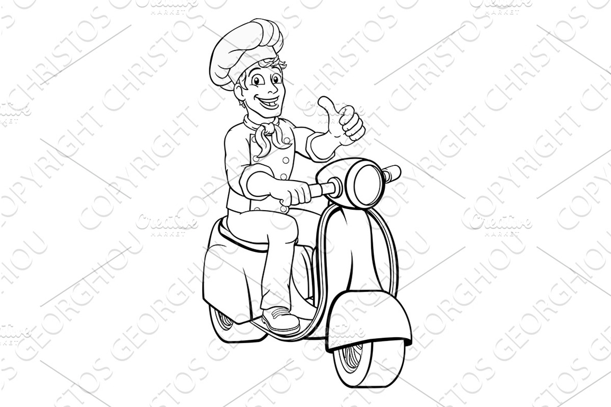 Chef Moped Scooter Food Delivery Man, a Person Illustration by Christos Georghiou