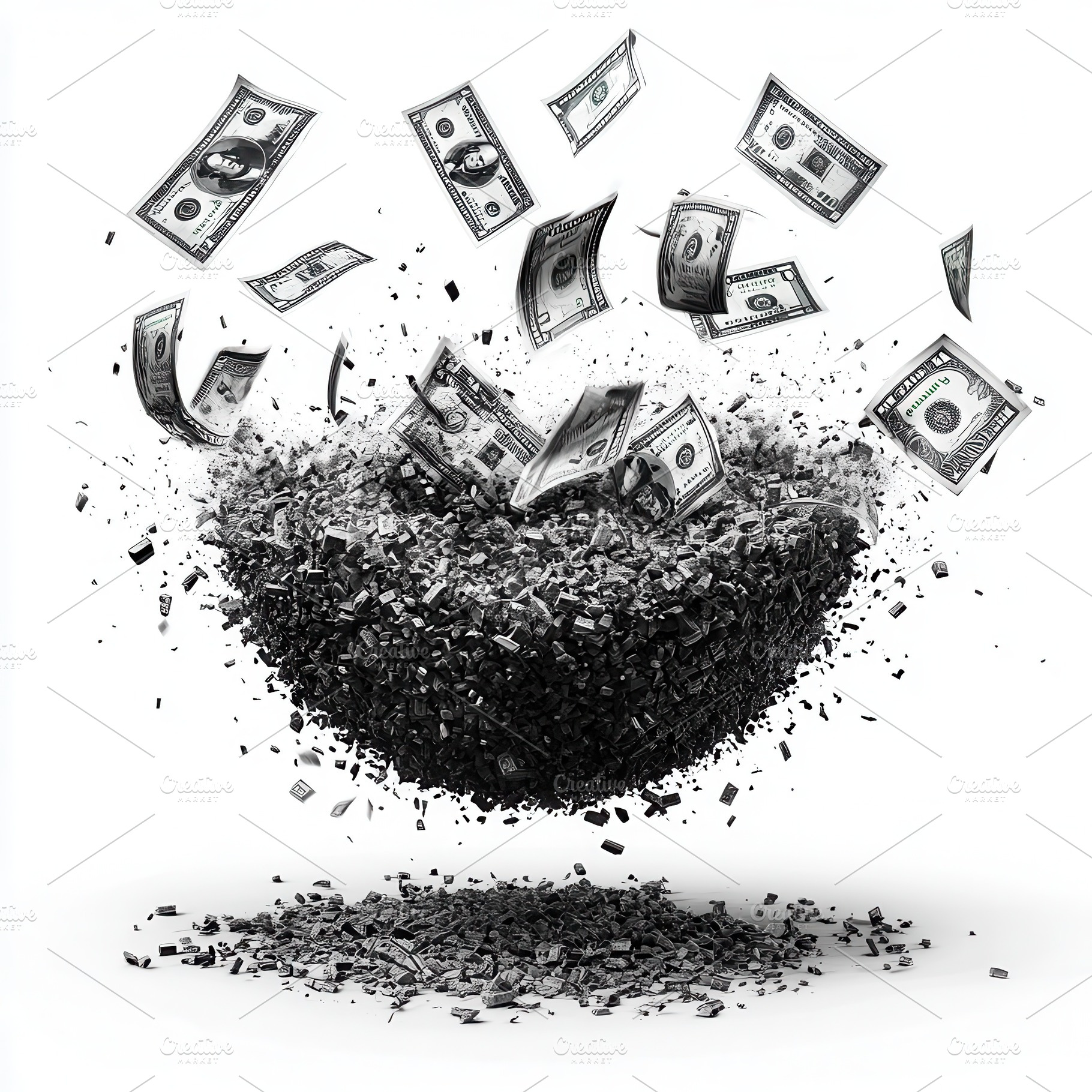 Shattered Dreams Money Crumbling Des, an Abstract Photo by Pixeness Studio