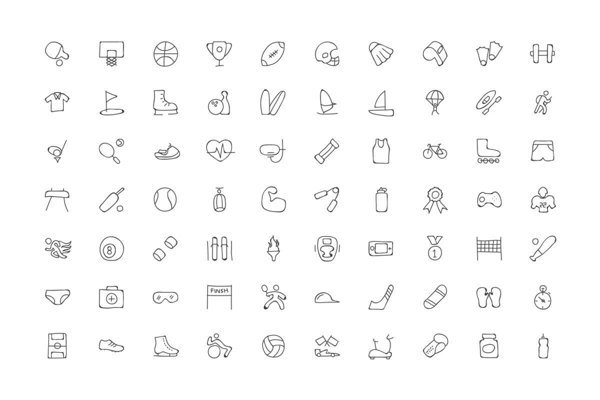 200 Sports Hand Drawn Doodle Icons, an Outline Icon by Creative Stall (Photo 3 of 4)