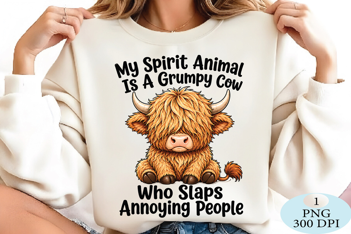 Funny Grumpy Highland Cow PNG, a Seasonal Illustration by Daily.Designs (Photo 2 of 5)