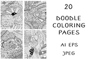 20 Doodle Coloring Pages, an Illustration by DoodleArtDesigns (Thumbnail 1 of 4)