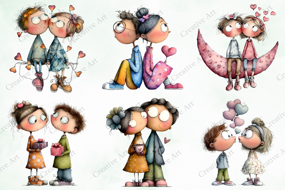 Valentine Quirky Couple Clipart, an Illustration by Creative Art (Photo 5 of 9)