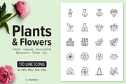 170 Plants & Flowers Icons, an Outline Icon by Nadiinko (Thumbnail 1 of 5)