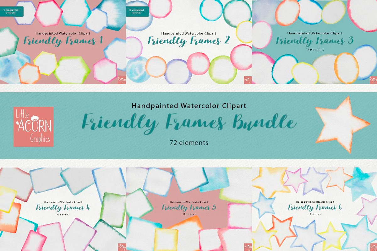 Watercolor Friendly Frames Bundle, an Object Graphic by LittleAcornGraphics (Photo 1 of 10)