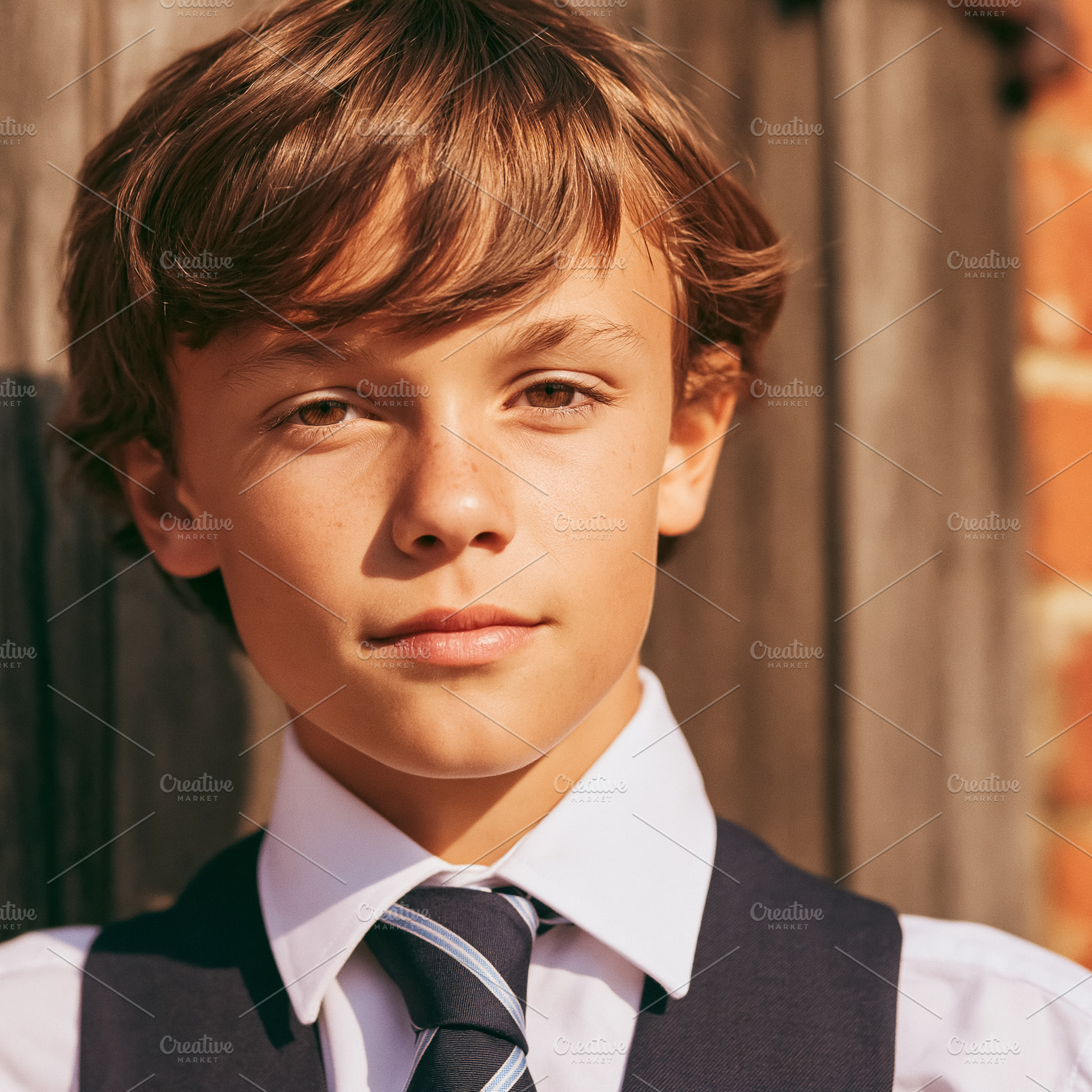 Schoolboy portraying student life and education, wearing formal, a Photo by Studio ANNA