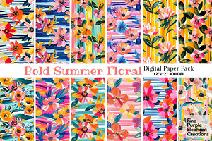 Tropical Summer Flowers Bold, a Pattern Graphic by Fine Purple Elephant