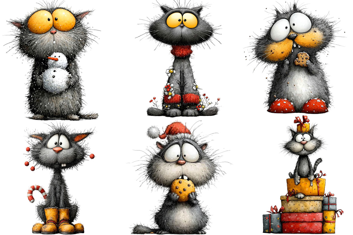 quirky Christmas cat clipart, an Illustration by DreamArtGraphic (Photo 2 of 4)