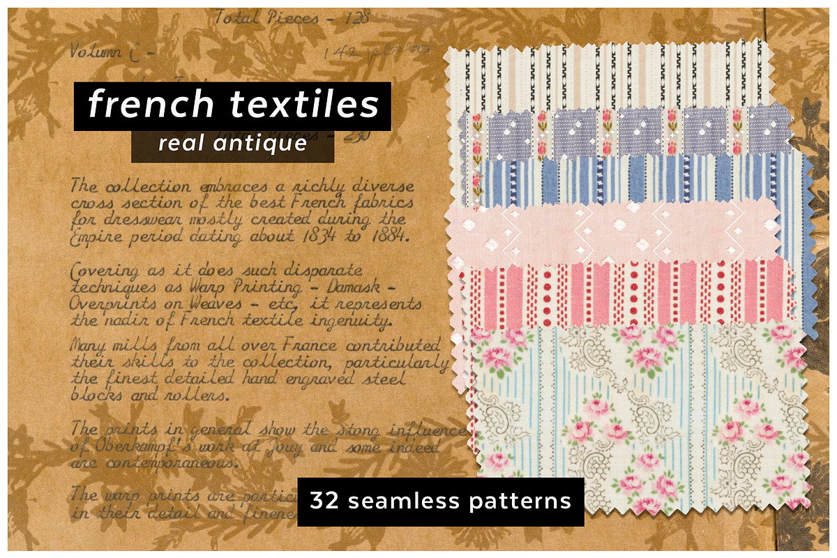 Antique French Textile Patterns, a Pattern Graphic by ISEEYOUPATTERN (Photo 1 of 5)
