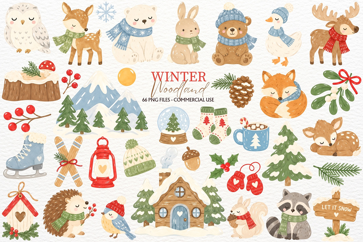 Winter Woodland Animals Clipart PNG, a Seasonal Illustration by SugarCloudStudioArt (Photo 1 of 6)