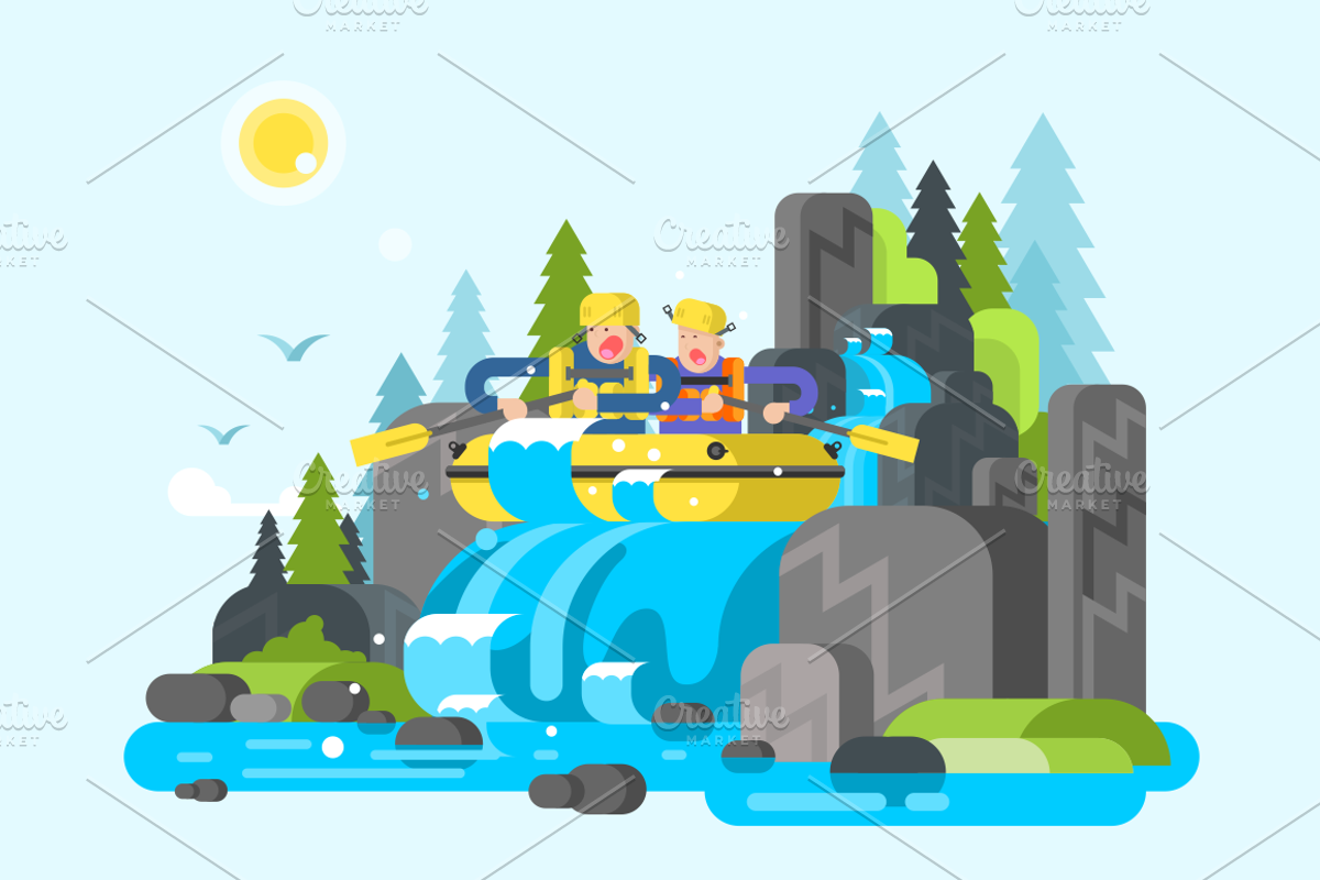 Water river slalom rafting, a Sport Illustration by Kit8.net