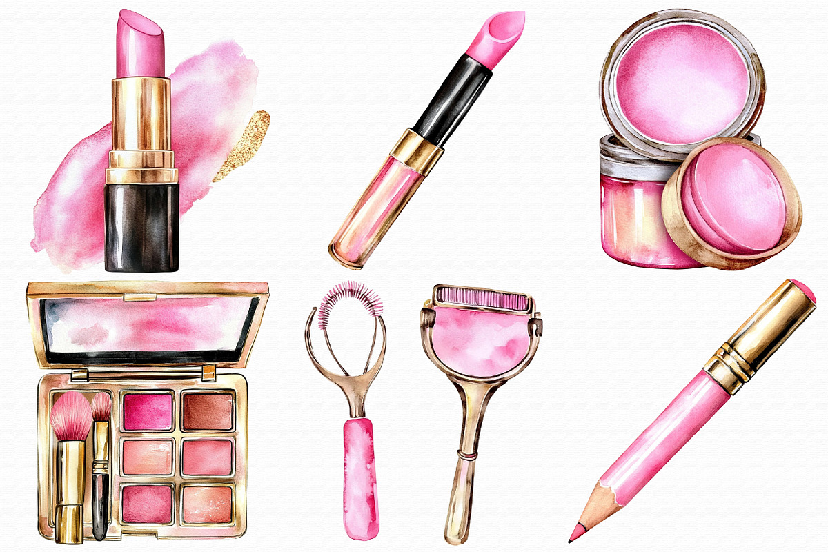 Watercolor Pink Make up Clipart, an Illustration by Libby Wishes (Photo 4 of 5)