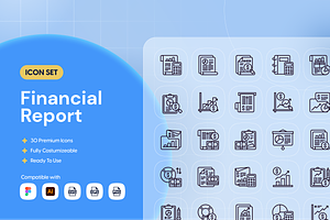 Financial Report Icon Set, an Outline Icon by Nathaya Studio