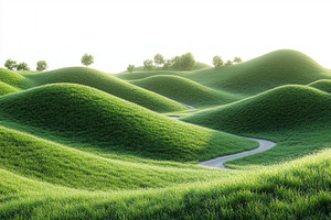 Rolling green hills with gentle curv, a Photo by Tanuart