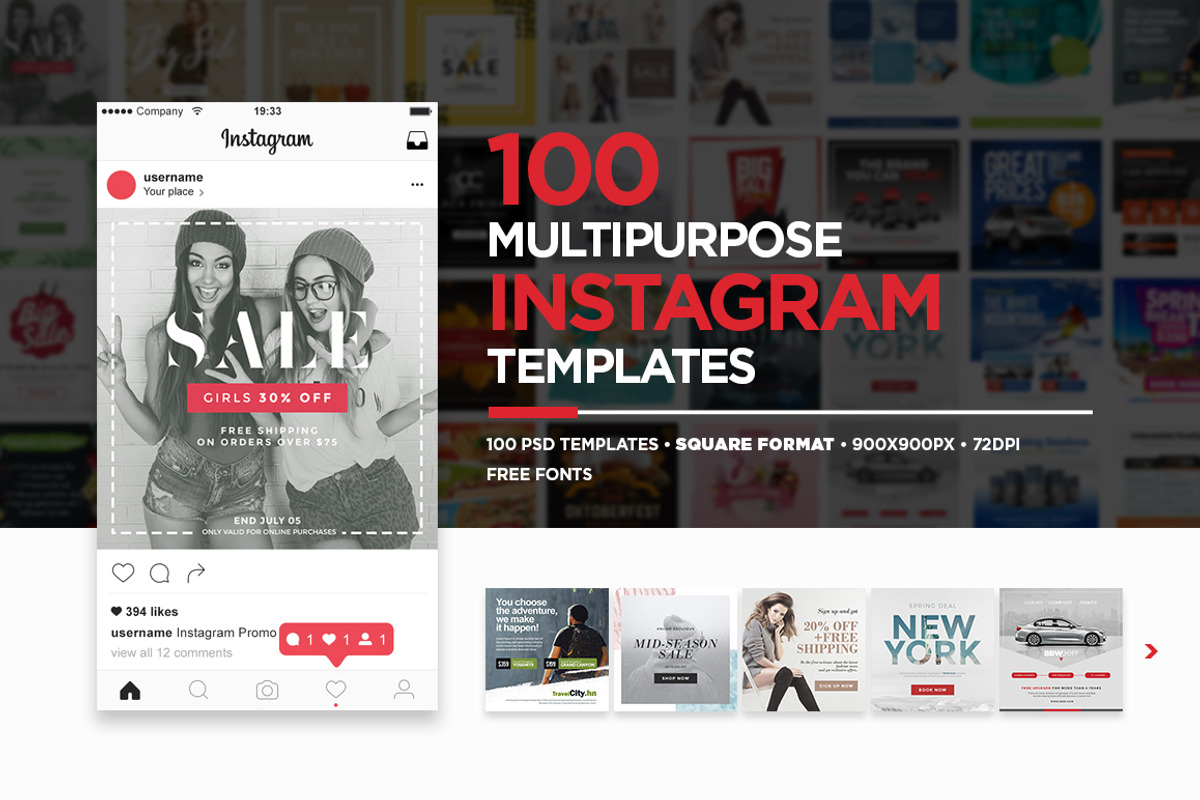 100 Multipurpose Instagram Templates, a Social Media Template by eamejia (Photo 1 of 17)