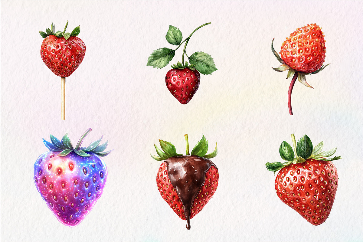 Watercolor Strawberry Clipart PNG, an Illustration by CreationArt (Photo 3 of 5)
