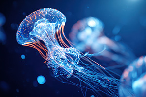 Glowing jellyfish in dark water, an Animal Photo by AlyaAnd