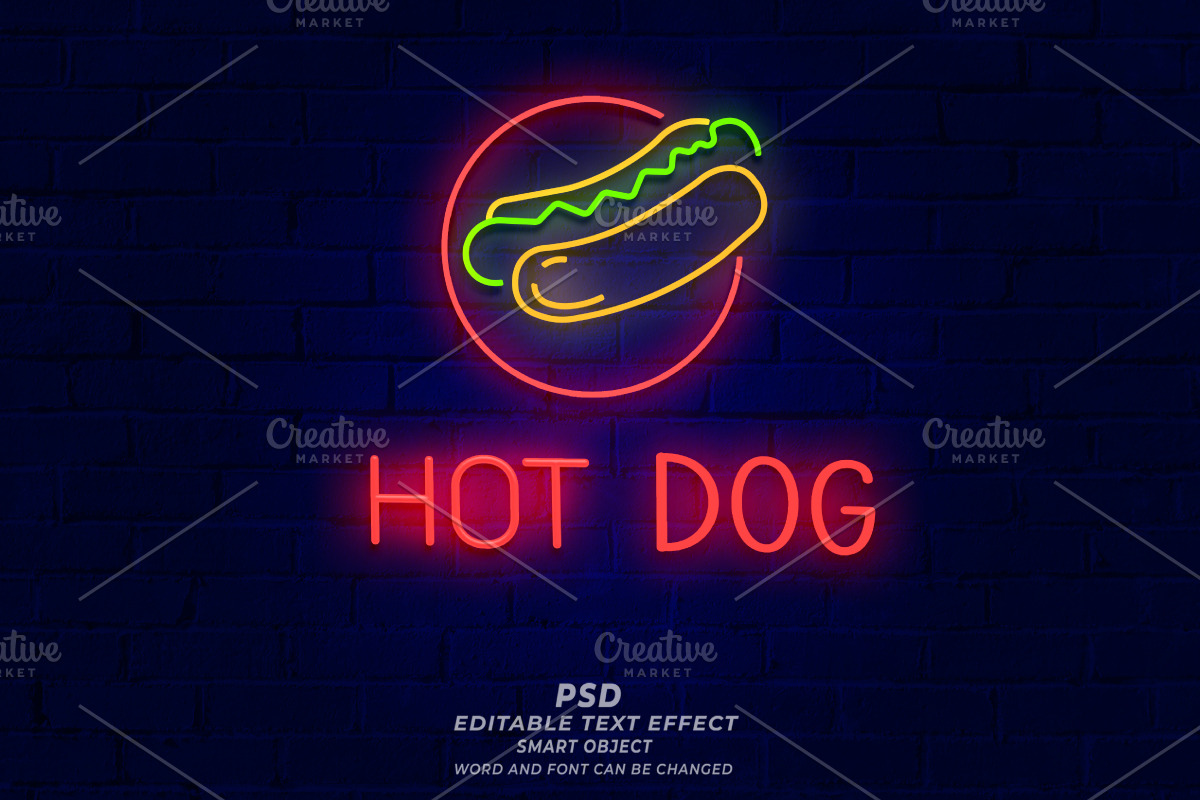 Hot Dog Neon Sign Editable Text Effe, a Layer Style Add-On by TrueVector