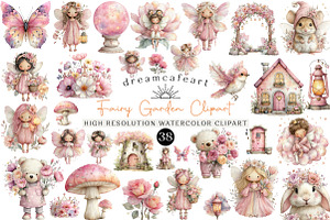 Watercolor Fairy Garden Clipart, an Illustration by DreamCafeArt