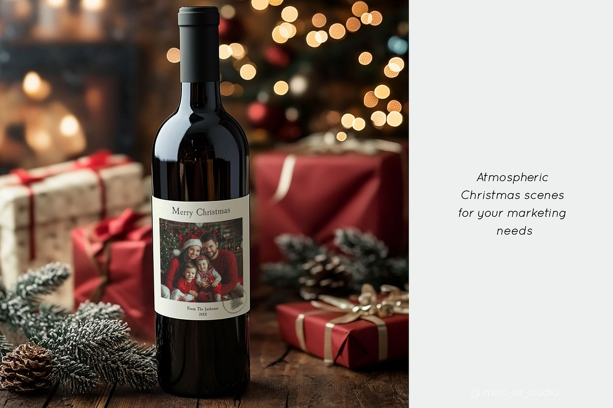 Christmas Wine Bottle Mockups Set, a Product Mockup by Mint Air Studio (Photo 2 of 9)