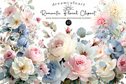 Romantic Pastel Floral Clipart Set, an Illustration by DreamCafeArt (Thumbnail 1 of 6)