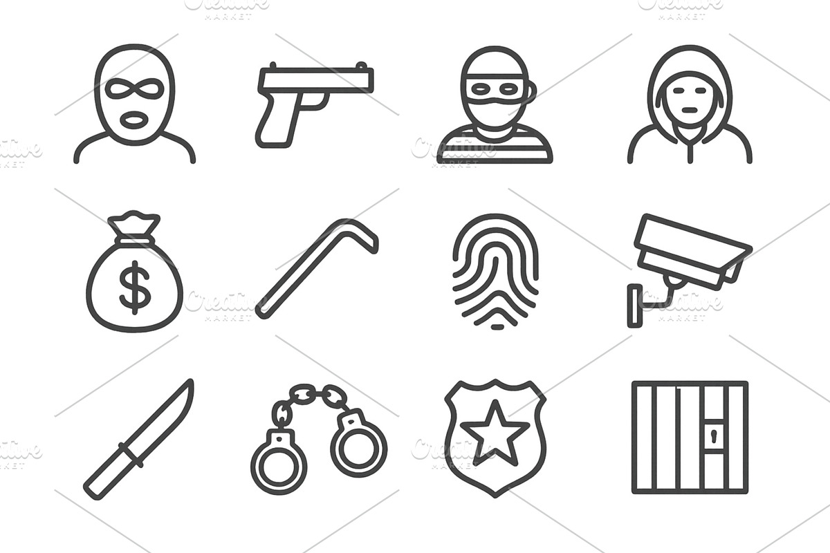 Icons representing crime and law, an Illustration by ZinetroN