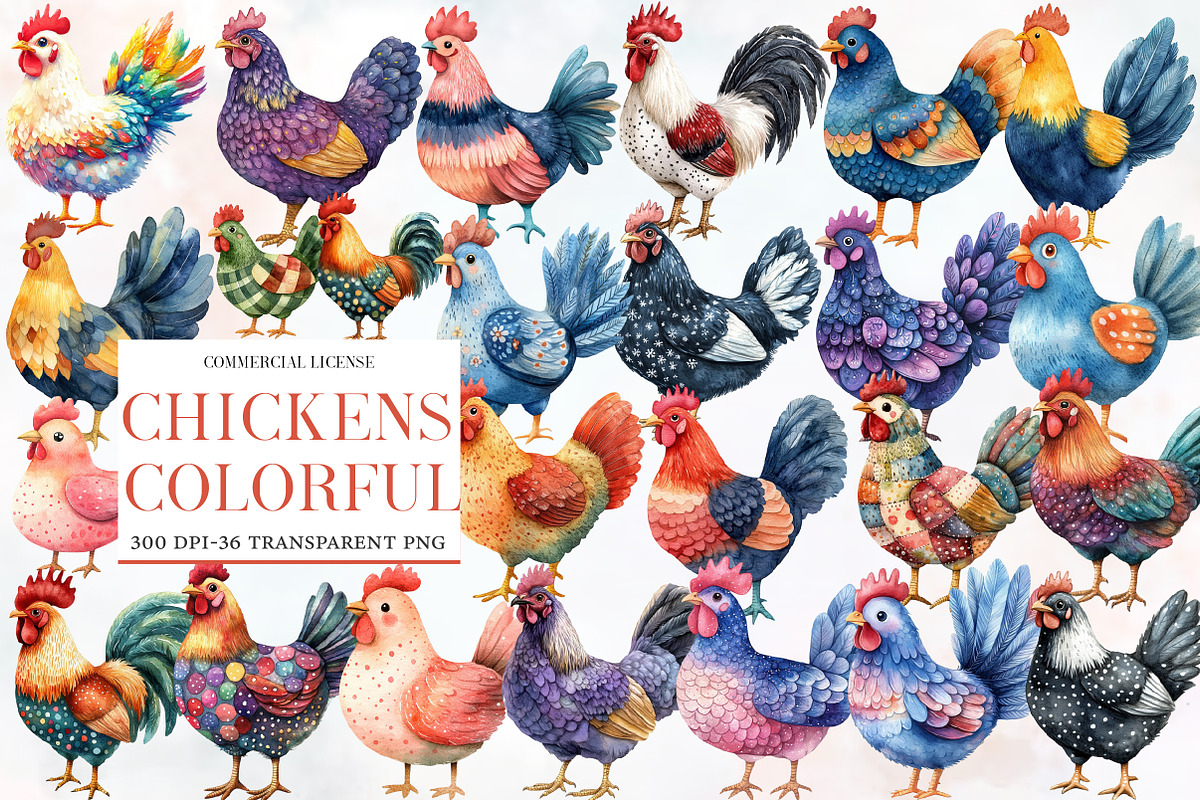 Colorful Chickens Clipart, an Illustration by Designworld (Photo 1 of 5)