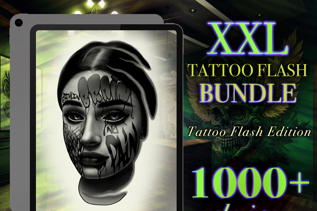 XXL Procreate Tattoo flash bundle, a Brush Add-On by ProcreateInk (Photo 1 of 7)