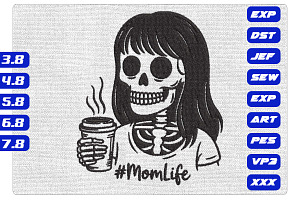 Skeleton Mom Life Coffee Embroidery, an Illustration by Purpose Ekbal