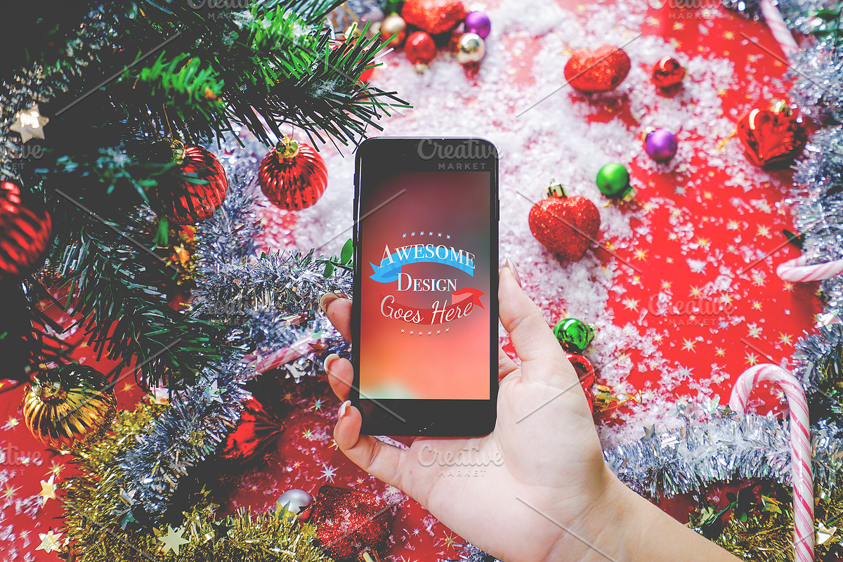 Christmas & New Year Mock-Up, an iPhone Mockup by EmilGuseinov (Photo 15 of 23)