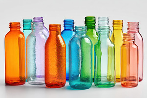 Colorful collection of glass bottles, a Food & Drink Photo by AlyaAnd