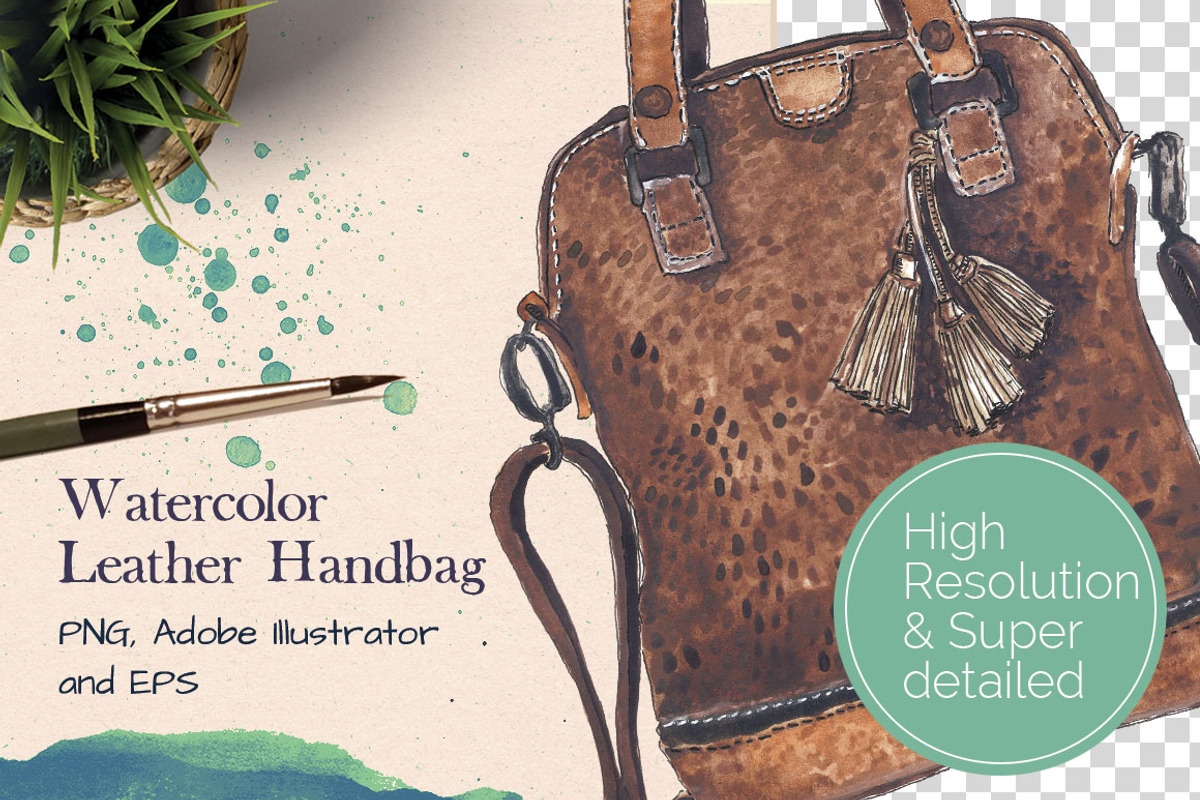 Watercolor Leather Handbag, an Illustration by Curve and Pixel (Photo 1 of 4)